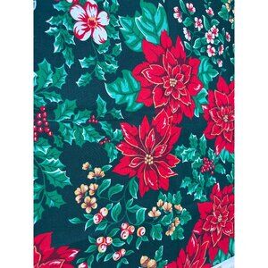 Vintage Christmas Fabric Country Red & Green Poinsettias & Holly Cotton Material